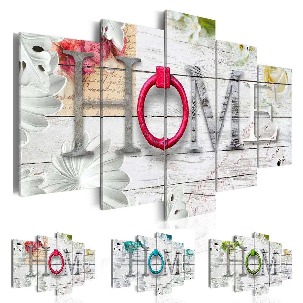 

Fashion Wall Art Canvas Painting 5 Pieces Red Blue Green Sweet Home Flower Modern Home Decoration,Choose Color And Size No Frame