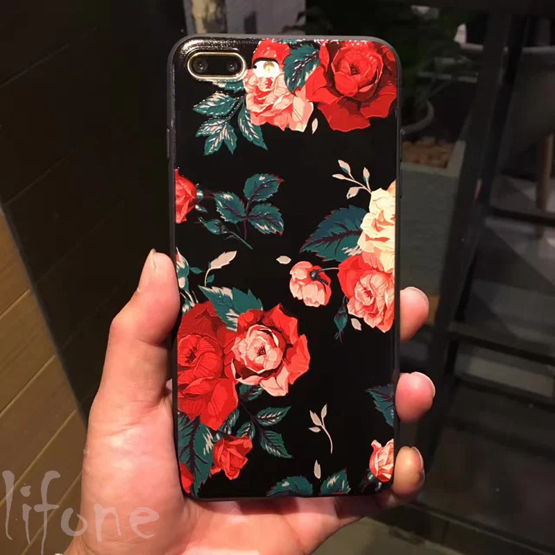 Kerzzil 3D Retro relief flowers Lovely Soft Case For iPhone 7 6 6S Plus Phone Rose Silicone Cover Back lina |