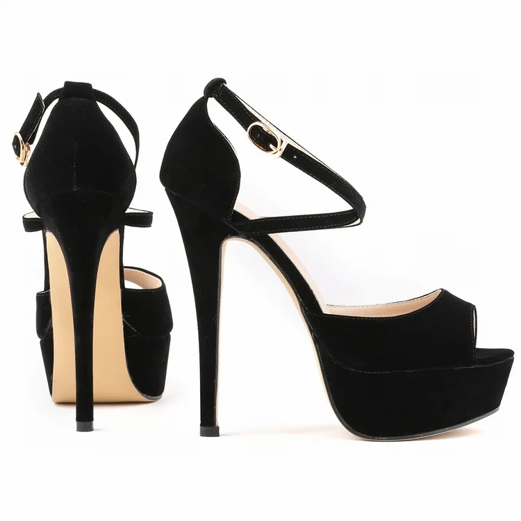 

New Fashion High Heeled Thin Heels Lace Open Toe Velvet Sandals Shoes Leather Large Size Sexy Star Wth Straps high quality