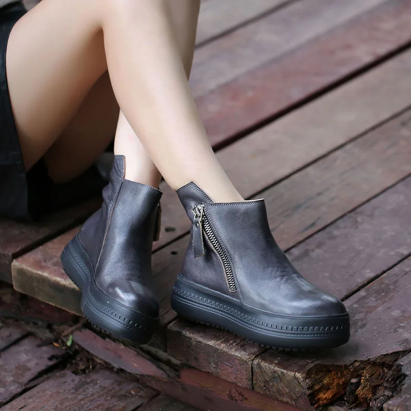 flat ankle boots with front zip