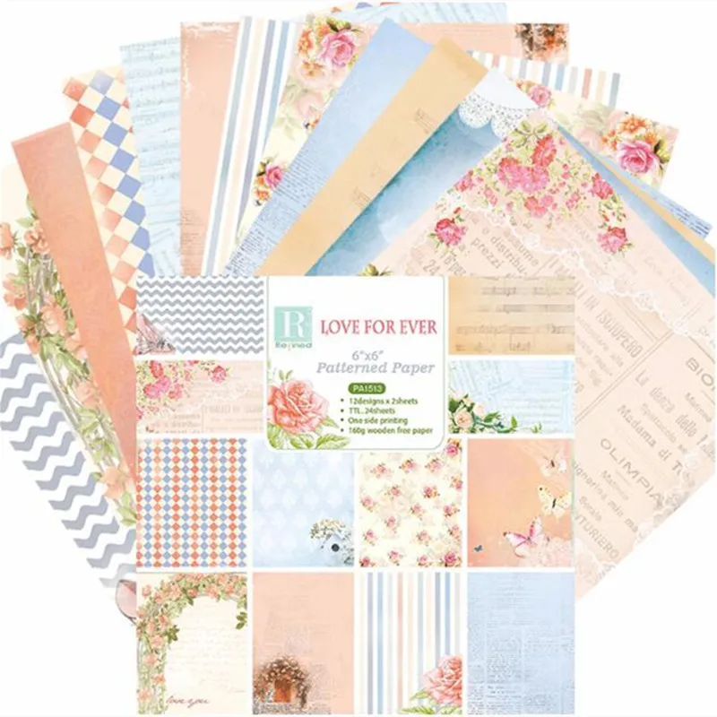 

24 Sheets 6"*6" Flower Pattern Packs Paper Scrapbooking Handmade DIY Decor Crafts Paper Background Pad Wrapping Gift Origami Art