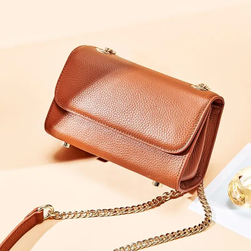 

FoxTail & Lily Ladies Cow Leather Chain Crossbody Mini Shoulder Bag Genuine Leather Women Messenger Purses Small Flap Square Bag