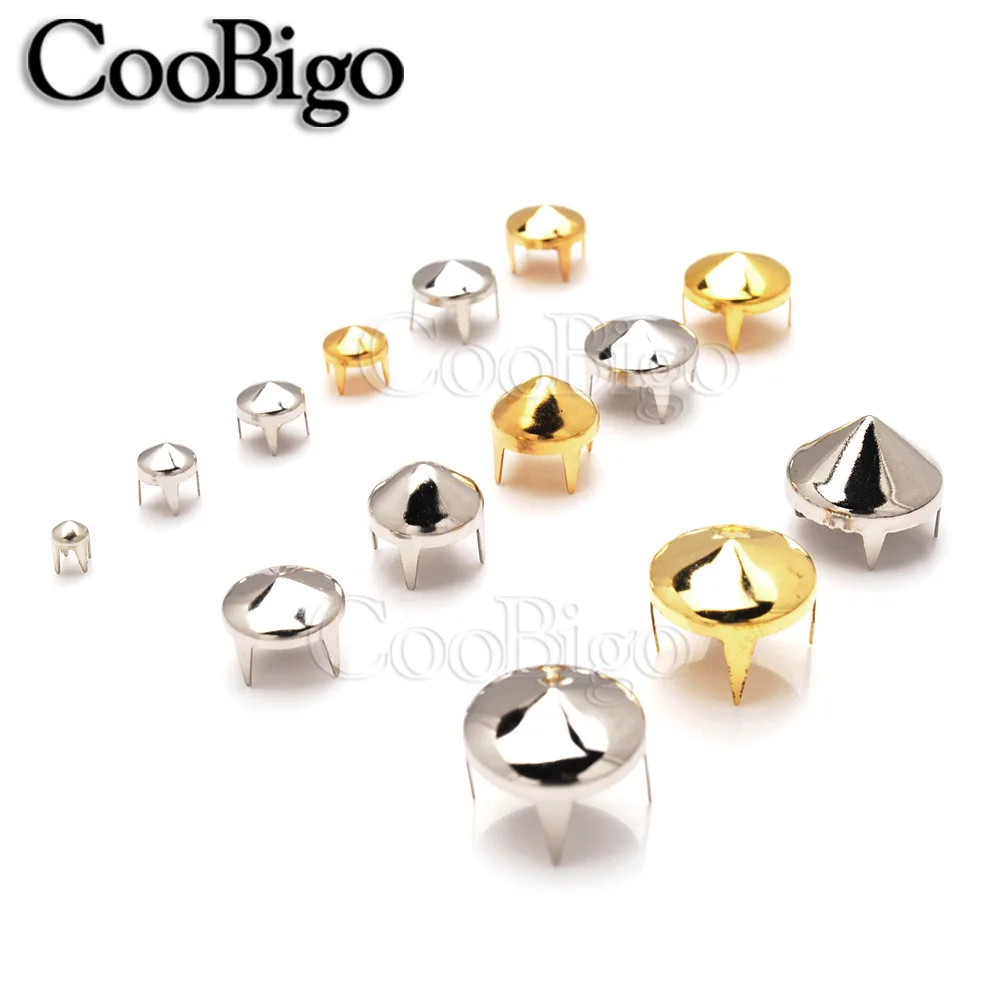 

Mult Sizes Nickel Cone Rivet Spike Studs For Punk Rock Garment Bags Belts Shoes Leather Craft Apparel DIY Sewing Accessory