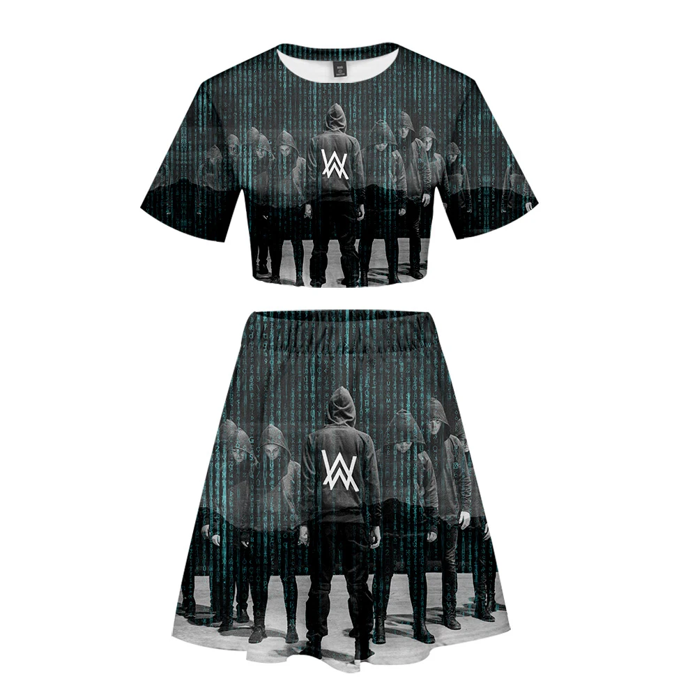 

High reputation 3D pattern Alan walker Two Piece sets Women sexy Clothes 2019 Hot Sale Leisure style Short skirt two-piece suit