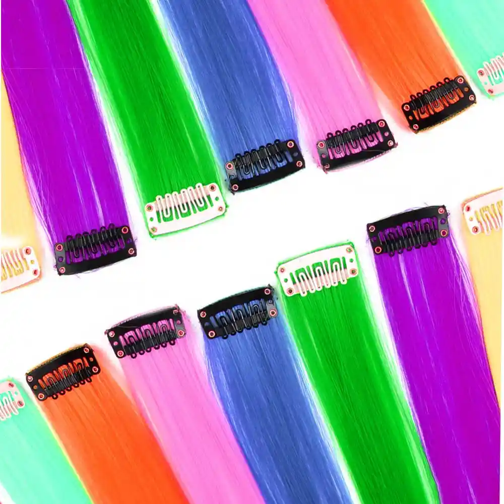 Hidola Long Straight Fake Colored Hair Extensions Clip In