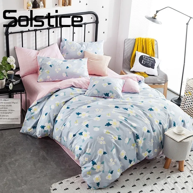 

Solstice Home Textile Simple And Fresh Printed Bedlinens Fabric Duvet Cover Sets 4pcs Sheet Bedding Set Pillow Cases 30