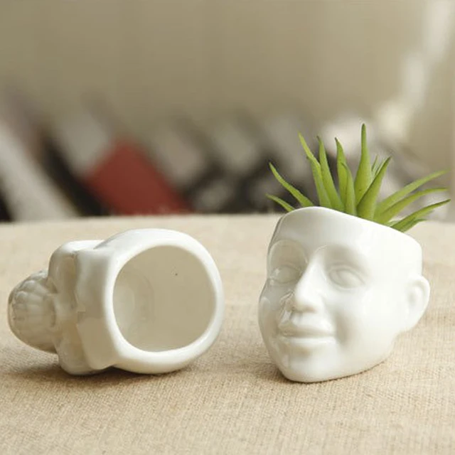 New Zakka white Mini skull and smile ceramic succulent plants pots DIY Mini potted succulents Desktop plant pots decoration