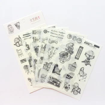 

6 Sheets /Pack Ancient Art Adhesive Stickers Decorative Album Diary Stick Label Paper Hand Account Decor
