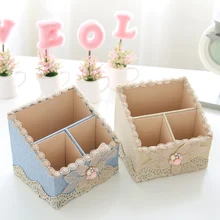 3 Grids Lace embroidery Cosmetic Storage Box Desktop Remote Control Makeup Dressing Table Container Office Sundries Organizer