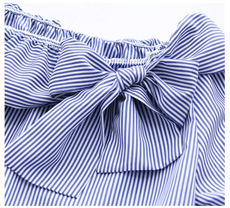 Новая Женская Полосатая Рубашка со шнуровкой и бантом, свободная, с коротким рукавом, модная, милая, Camisa Blusa Feminina, большие размеры, T88613F