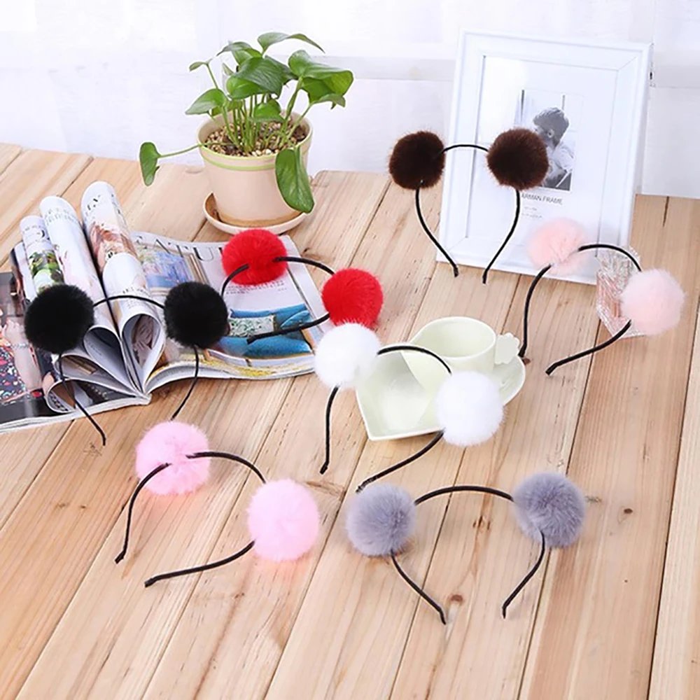 

Cute Candy Color Pom Hairbands Headband Hoop Lovely Ears Sweet Girls Hairband Tiara Hair Accessories For Kids