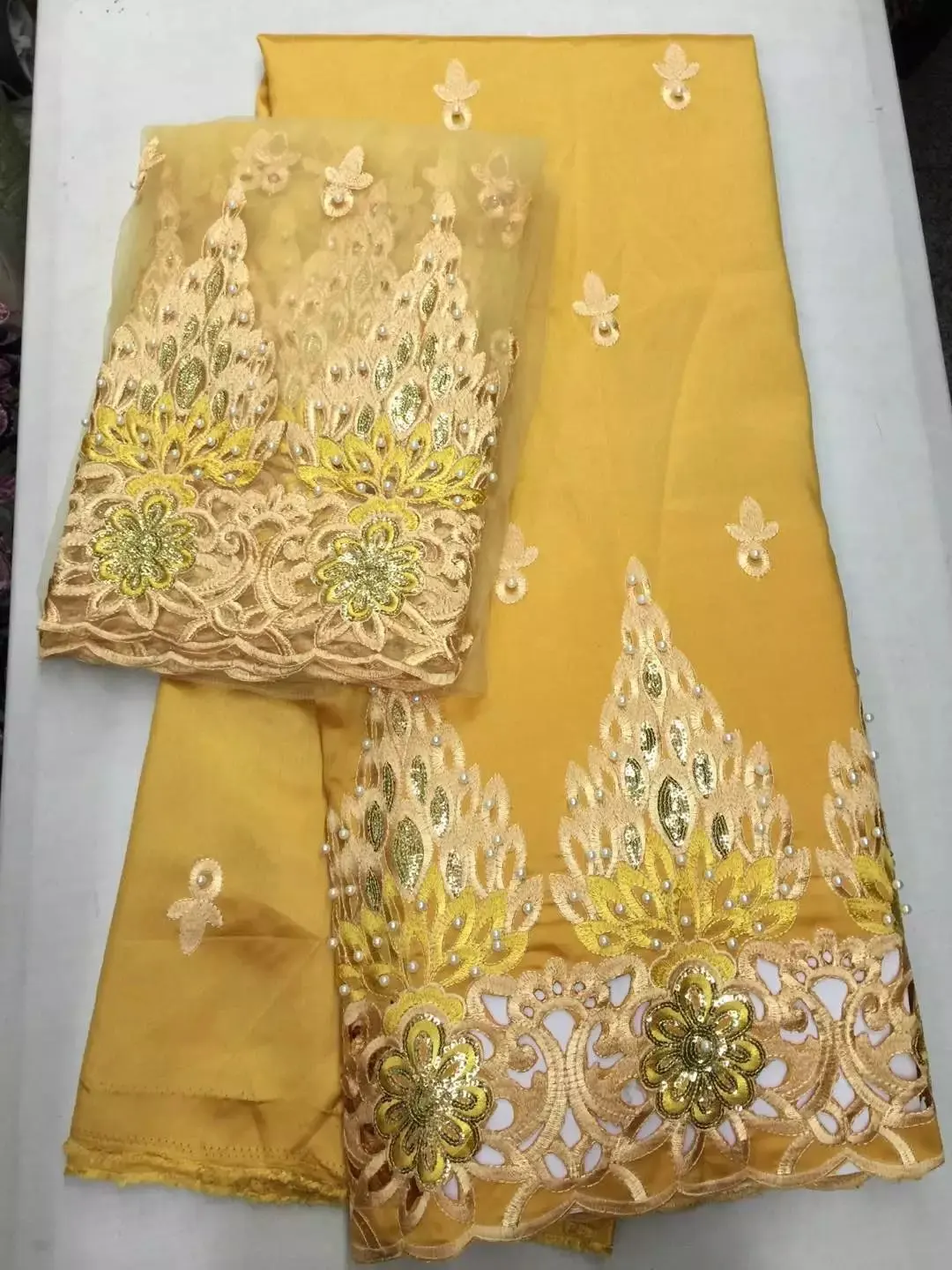 

5yardsAfrican George Lace Fabric With 2yards French Tulle Net Lace African George Wrapper High Quality African George Fabric