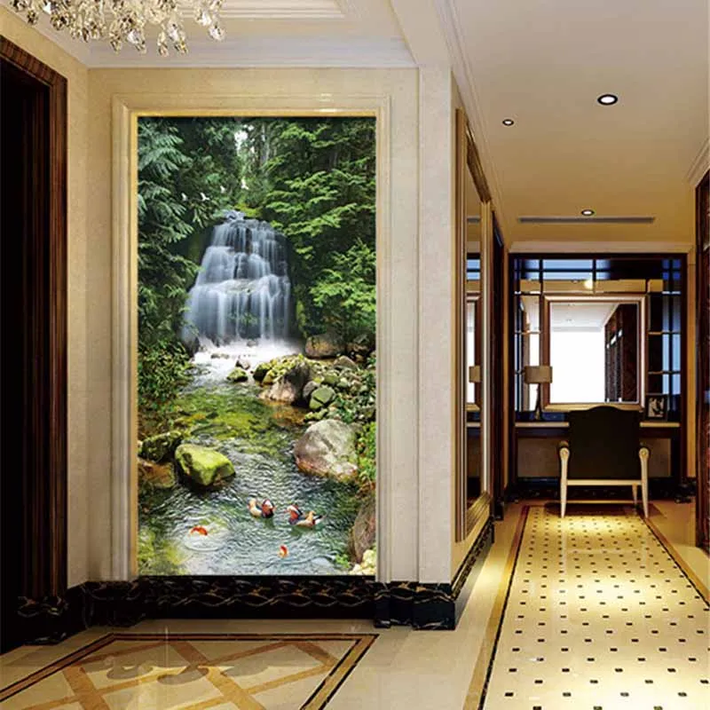 

Custom 3D Print Fabric &Textile Wallcoverings For Walls Cloth Murals Matt Silk Entrance Hallway Corridor Scenery Forest Creek