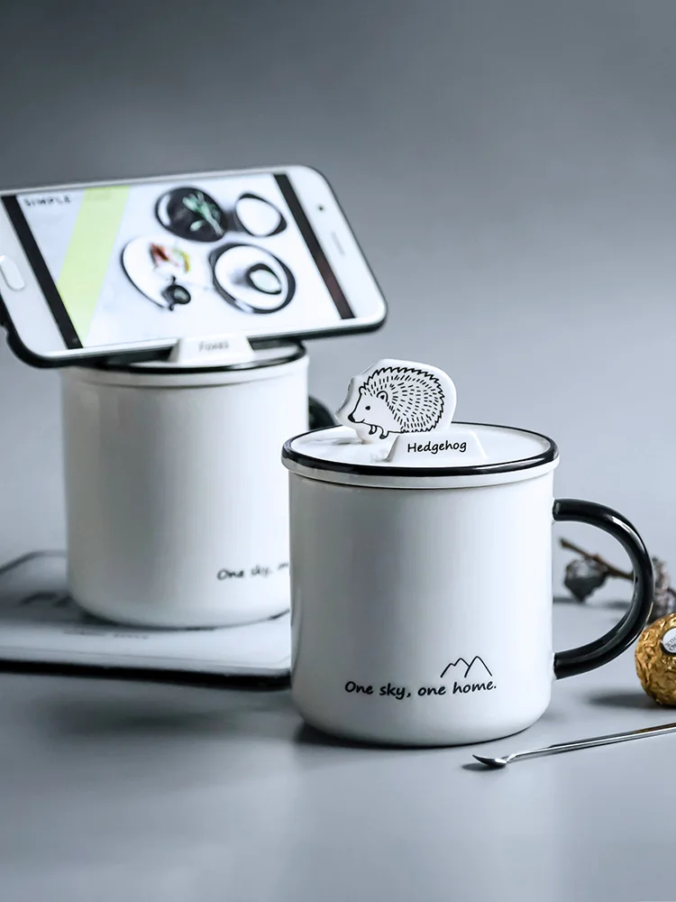 OUSSIRRO Cute Animals Phone Holder Mugs With Cover Pure Color Cup Kitchen Tool Gift | Дом и сад