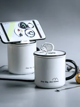 

OUSSIRRO Cute Animals Phone Holder Mugs With Cover Pure Color Mugs Cup Kitchen Tool Gift