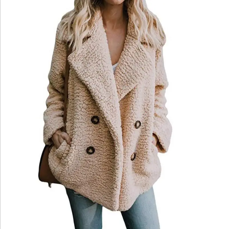 Зимнее однотонное пальто женское осеннее свободное теплое пальто с широким отворотом Женский Повседневный джемпер женское Свободное пальто из смеси шерсти для женщин - Цвет: Khaki