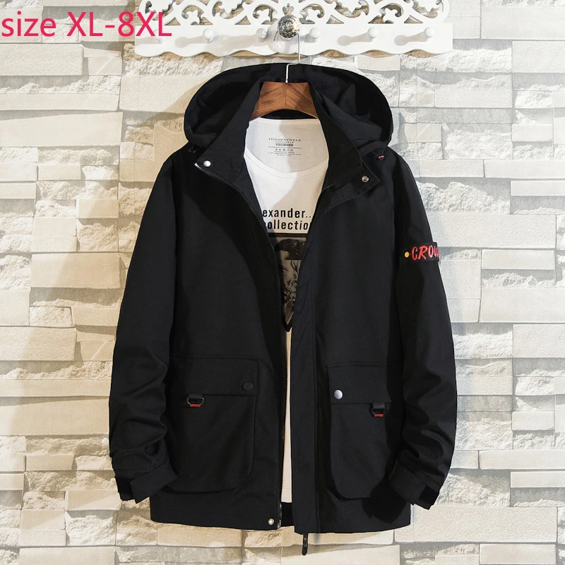 

New Arrival Super Large Spring Autumn Men Casual Turn-down Collar Loose Mens Jackets And Coats With Hood Plus Size XL-6XL7XL 8XL