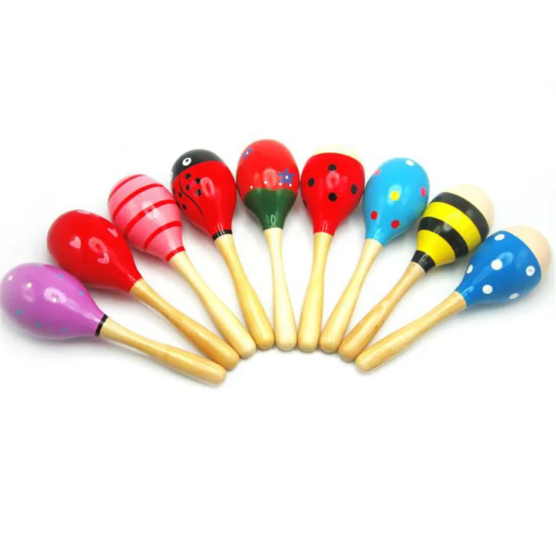 

11CM Random Color Baby Kid Wood Wooden Maraca Rattles Kid Musical Party Educational Child Baby Shaker Musical Instrument Toy P0
