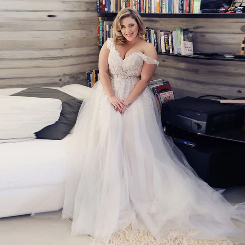 

Eightale Plus Size Wedding Dresses Zipper V-Neck Appliques Lace Tulle Custom made Boho Wedding Gowns Bride Dress Free Shipping