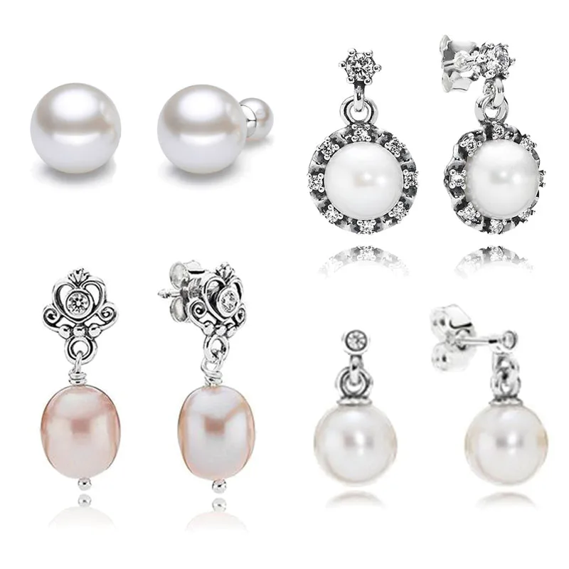 

2019 New Fashion Hot Branded Freshwater Pearl Hanging Earring Studs 925 Sterling Silver For Women Fine DIY Wedding Jewelry Gift