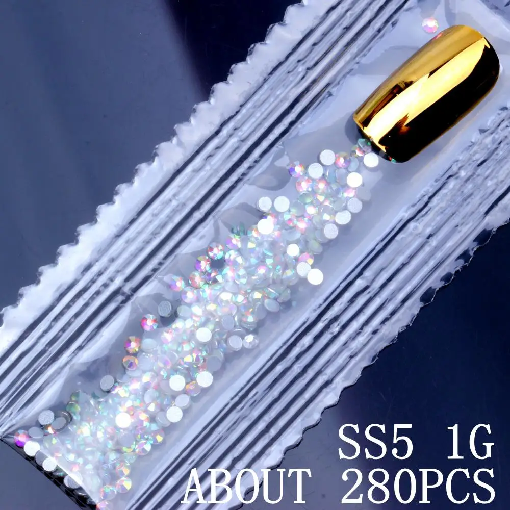 Nail Art Decoration 6G 1500PCS SS3-SS10 Crystal Rhinestones AB Flat Back Nail Rhinestone 3D Non HotFix DIY Tool Glass Manicure - Цвет: Clear AB ss5 1g