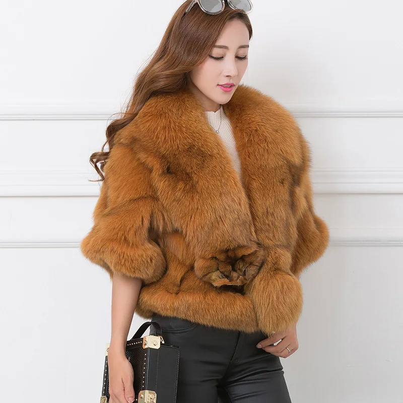 DUOUPA Real Fur Coat New Winter Promotion Whole Skin Fox Fur Leg Hair Short Paragraph Fur Shawl Coat Slim Was Thin Female