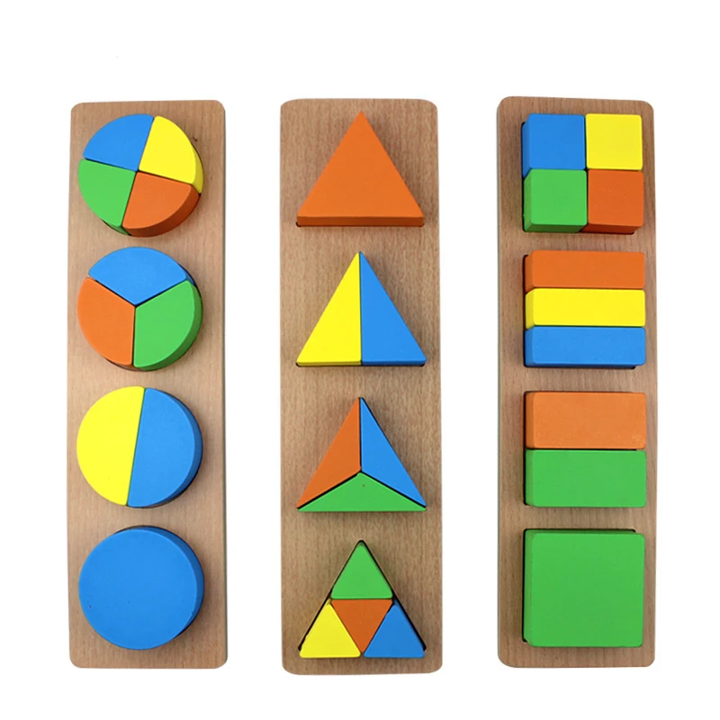  3pcs/set Wooden Montessori teaching aids geometric shape round triangle decomposition board early e - 32957999196