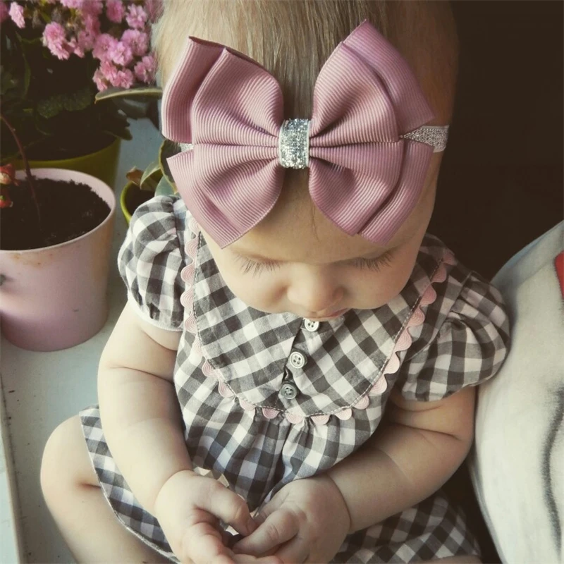 22 color new Baby hair bow flower Headband Silver ribbon ...