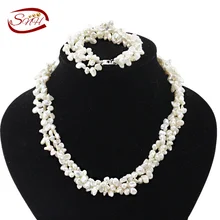 SNH 3-4 мм Кеши АА крем для отбеливания лица жемчужный ювелирный набор высшего качества 925 стерлингового серебра ожерелье и браслет Лучшая цена