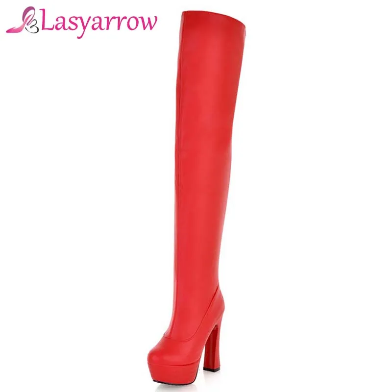 

Lasyarrow Sexy Women Boots Thick Heels Over the Knee Boots Women Black Red Chunky High Heels Long Boots Pole Dancing Boots Q197