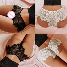 Женские эротические трусы-сеточка Нижнее Белье Ажурные крючком ресницы цветочные кружева стринги однотонное нижнее белье бесшовные трусики стринги