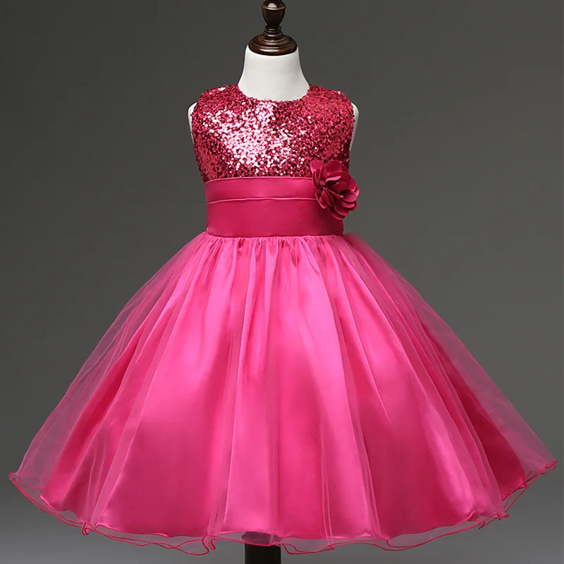 BacklakeGirls/Лидер продаж года; Недорогие Платья с цветочным узором для девочек; разноцветное платье с блестками для свадебной вечеринки - Цвет: Red rose