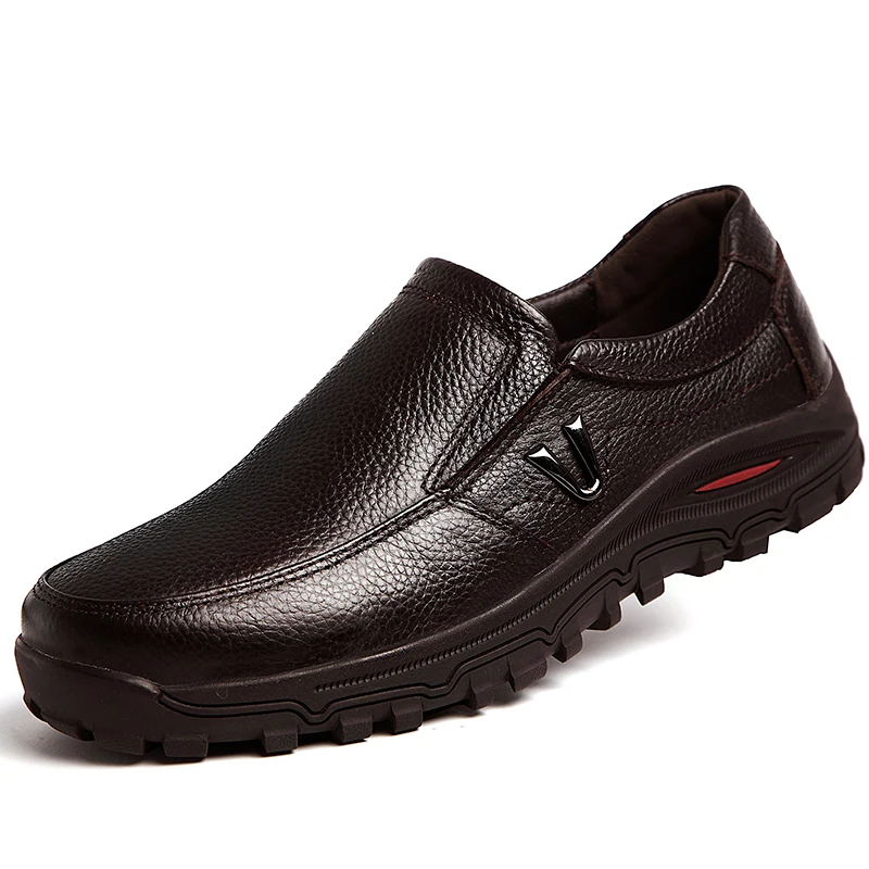 

EU38-48 2019 Spring White Natural Cowhide leather Simple Fashion Father Shoes Men Slip On Solid Width Flat Men Casual Shoes