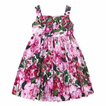 

Robe Fille Enfant 2017 Kids Rose Bianco Cotton Dresses Flower Girls Dress Summer Girls Clothes Costumes Button Princess Dress