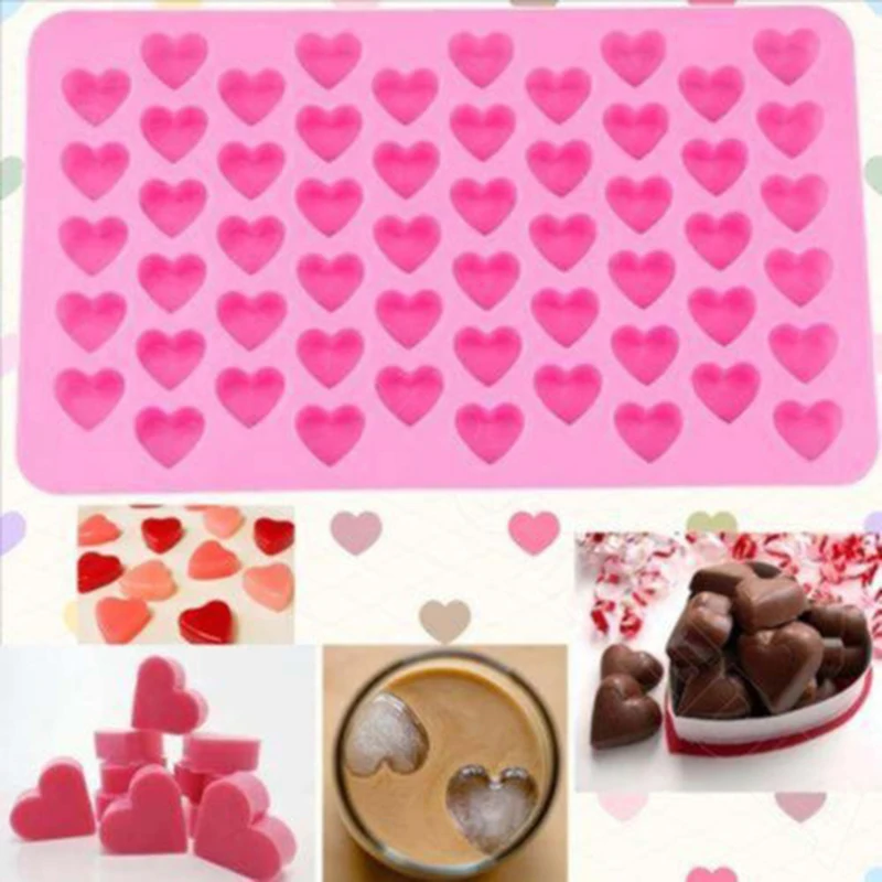 

Kitchen Baking Tools 55 Holes Cute Heart Style Silicone Chocolate Mold Ice Candy Lolly Muffin Mould Valentine Gift Maker D0136