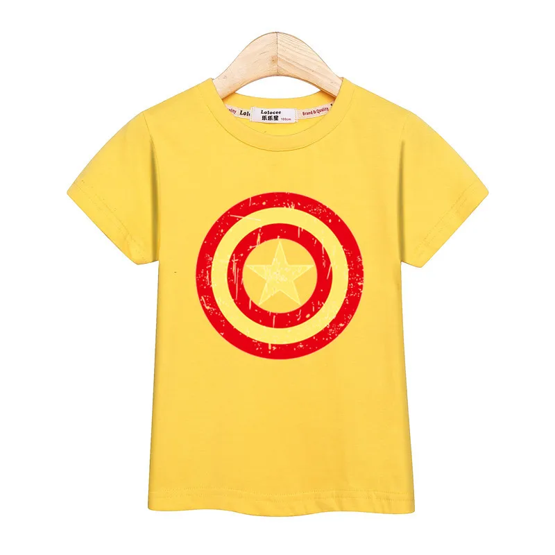 Детская одежда с 3D изображением героя, футболка для маленьких мальчиков с изображением Капитана Америки, хлопковые топы с короткими рукавами для девочек, Повседневная футболка, детская одежда - Цвет: Yellow1