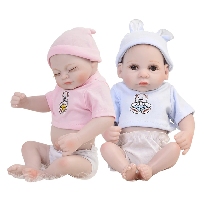 

Sleeping Mini Twins Reborn Baby Dolls Twins 11'' Full Silicone Newborn Babies Sleeping Girl And An Awake Boy Kids Holiday Gift