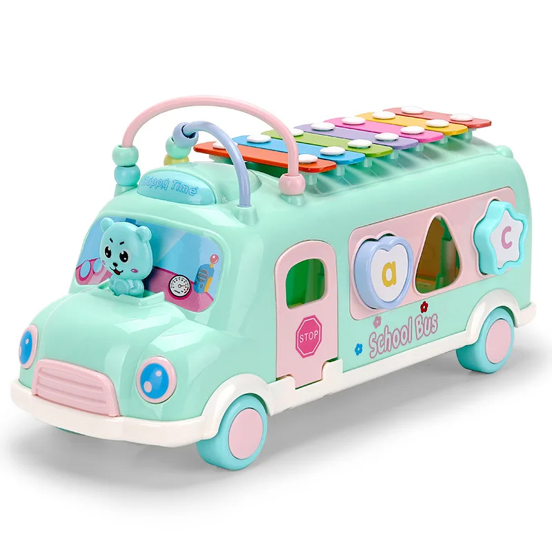 

YETAA Early Education Puzzle Toy Bus Music Puzzle Multi-function Bus Block Knock Music Baby Musical Instrument Toys For Children