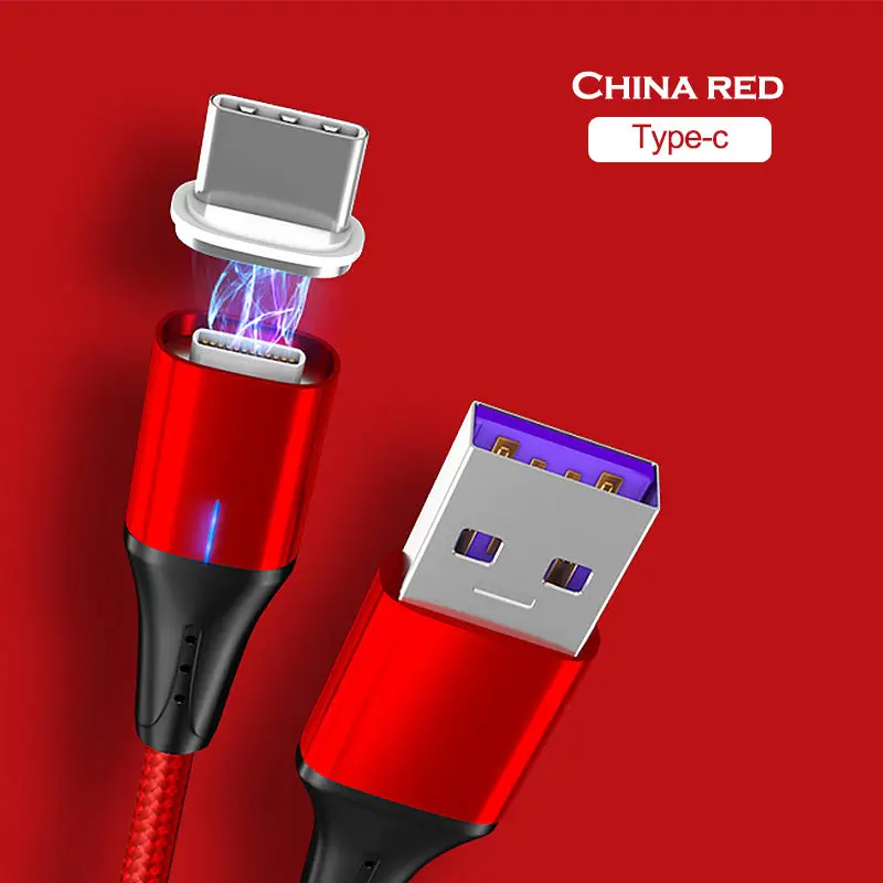 5A светодиодный магнитный USB супер быстрый зарядный кабель type-C Micro USB кабель для iPhone huawei P9 P10 P20 samsung смартфон шнур для передачи данных - Цвет: Red For Type C