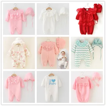 

Newborn Girl Thicker Romper with Cap Baby Girls Fall Winter Cotton Lace Jumpsuit Overall Sleepping Bag Girls Clothes Born3m Gift