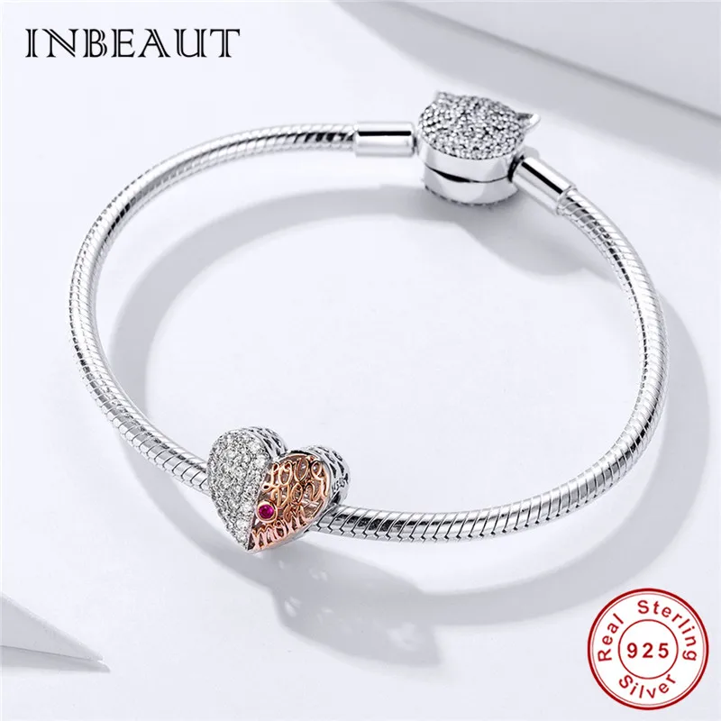 INBEAUT 100% настоящий 925 пробы серебро любовь сердце матери бусы подходит для
