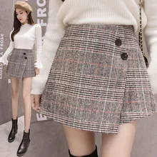 Женская клетчатая Асимметричная юбка женская осень/зима Повседневная Империя талии выше колена мини-юбка А-силуэта офисная Корейская версия
