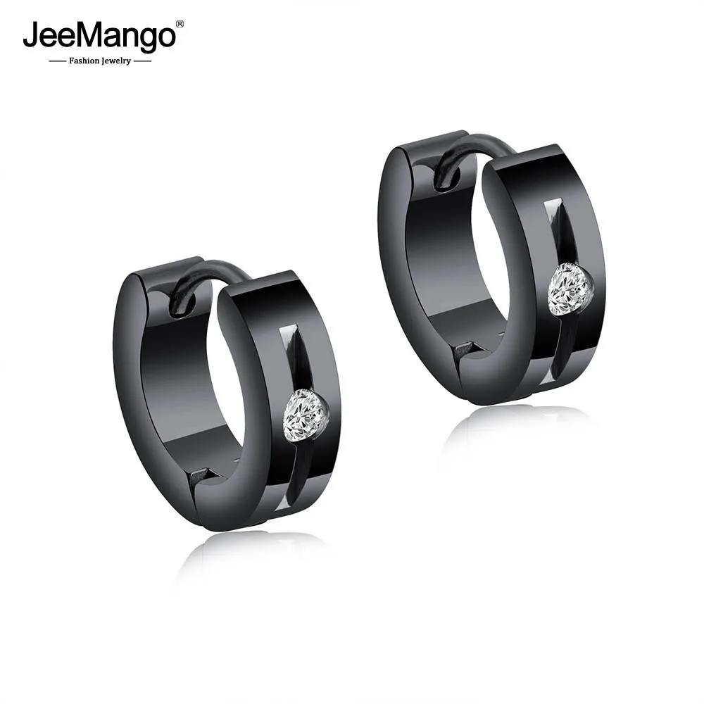 

JeeMango Brand Punk Black/Silver/Gold Color Stainless Steel Unisex Women Men Hoop Earrings Charm Fashion Jewelry Brincos JOGE419