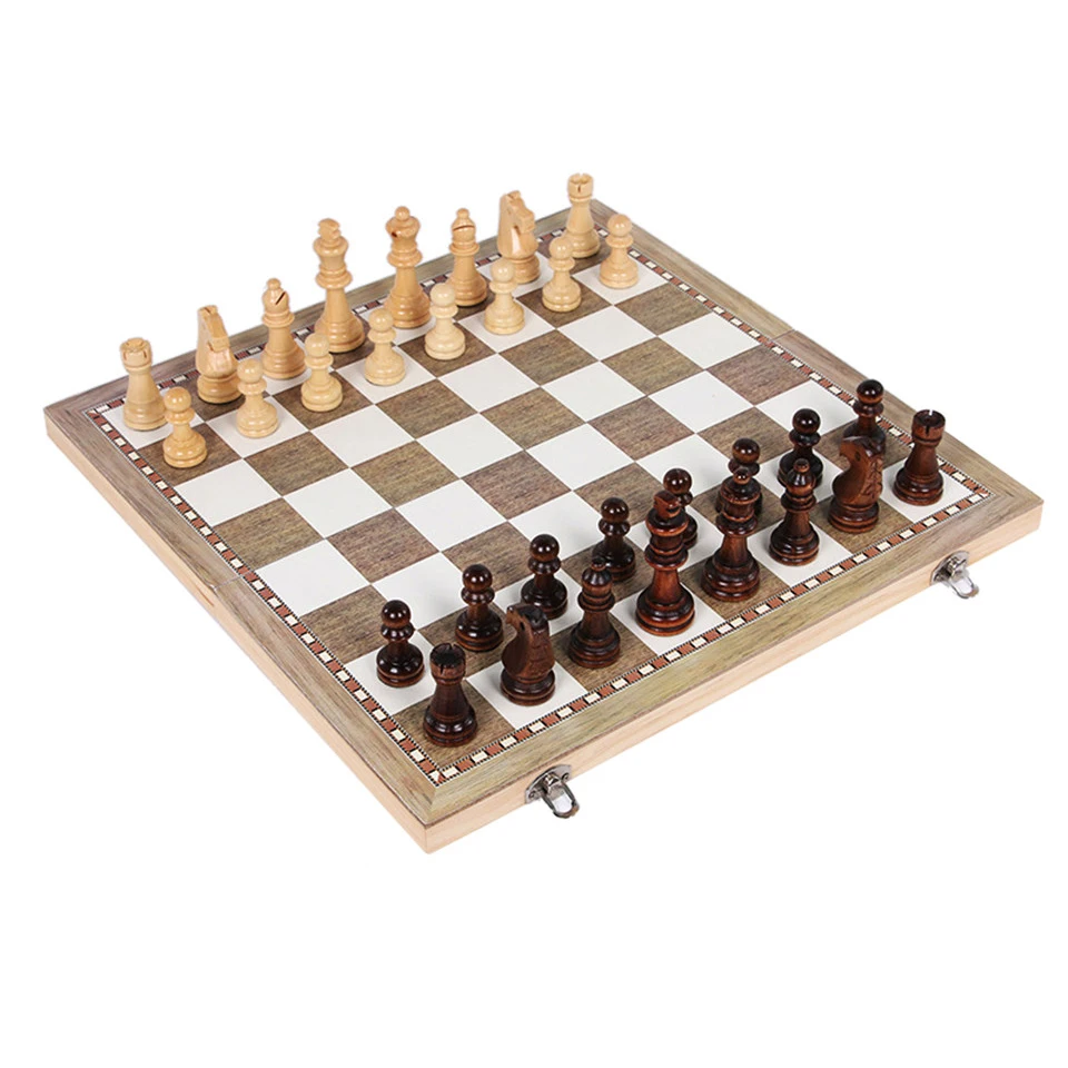 

Wooden Chess Set Checkers Backgammon 3 in 1 Travel International Chess Game Wood Chess Pieces Foldable Chessboard Draughts LA30