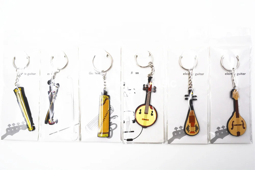 6 Pz Niko Di Gomma Classico Nazione Cinese Strumento Musicale Ruan/Guzheng/Pipa/Guqin E Mandolino Portachiavi Chiave Anello