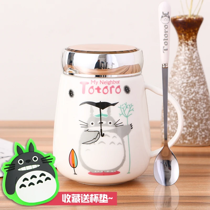 Керамическая мультяшная кофейная кружка Тоторо, мультяшная чайная молочная КОПО с крышкой, большая емкость, чашка, посуда для напитков с ложкой 400 мл - Цвет: see chart