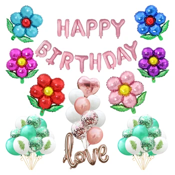 

Green Leaf Flowers Foil Balloons Happy Birthday Wedding Decorations Kids Adult Balloon Babyshower Champagne Event Party Supplies