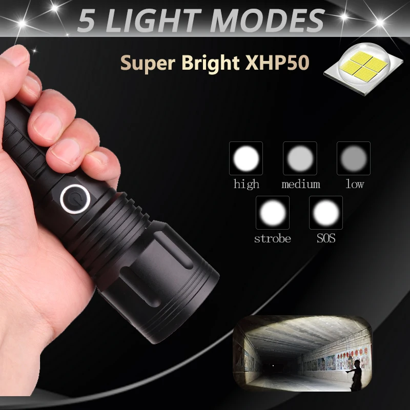 Самый мощный светодиодный фонарик XHP50 с 5 режимами масштабируемый фонафонарь