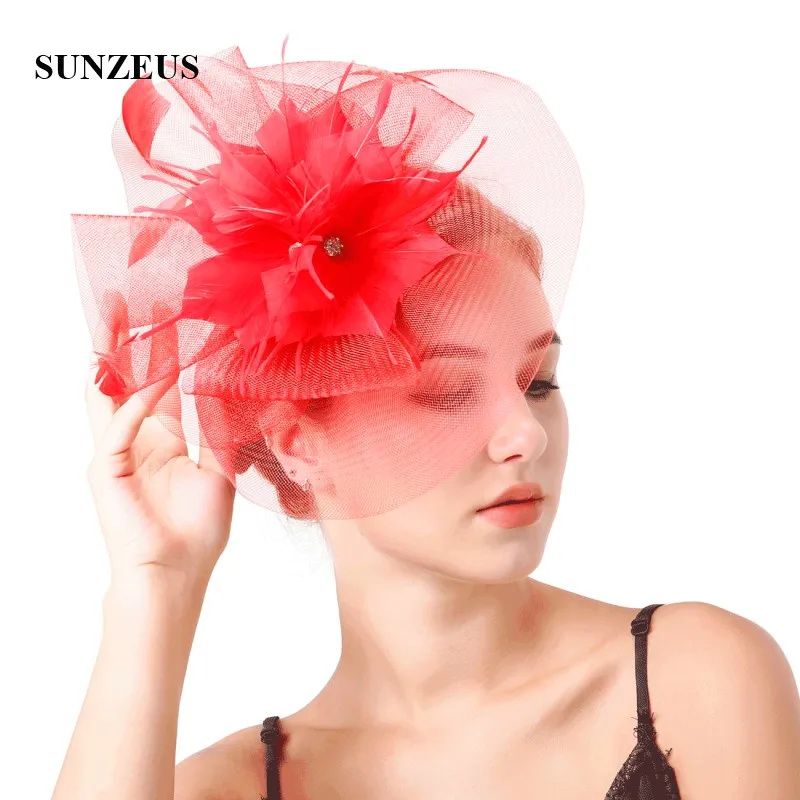 White Wedding Hats for Bridal Feathers Beaded Elegant Fascinators for Women Formal Party Hair Accessories SH44