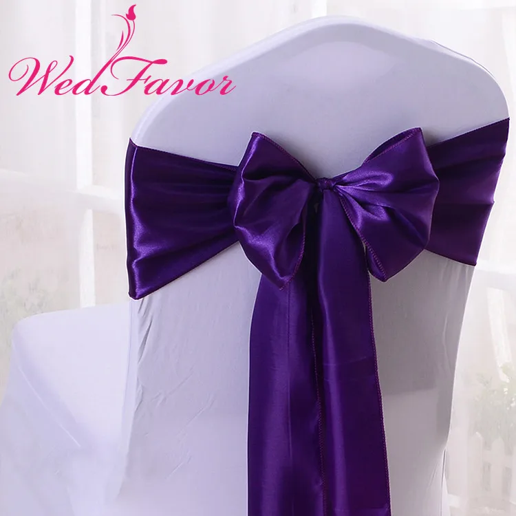 

WedFavor 100pcs High Quality Dark Purple Satin Chair Sashes Wedding Satin Chair Bow Ties For Event Party Hotel Decoration